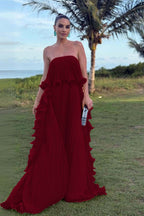 Charming Strapless Sleeveless Long Prom Dress With Pleated Ruffle WQ0065
