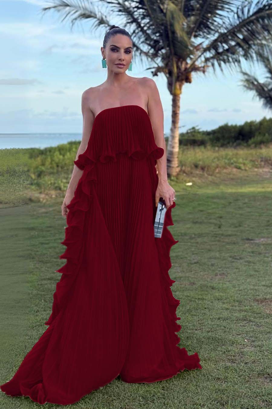 Charming Strapless Sleeveless Long Prom Dress With Pleated Ruffle WQ0065