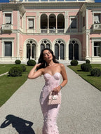 Cocoslly Strapless Sweetheart Sleeveless Long Mermaid Prom Dress With Applique | Pink Satin CO0060