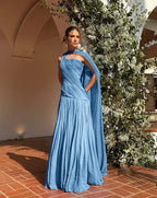 Chic One Shoulder Sleeveless Long Prom Dress With Pleated Shawl WQ0343