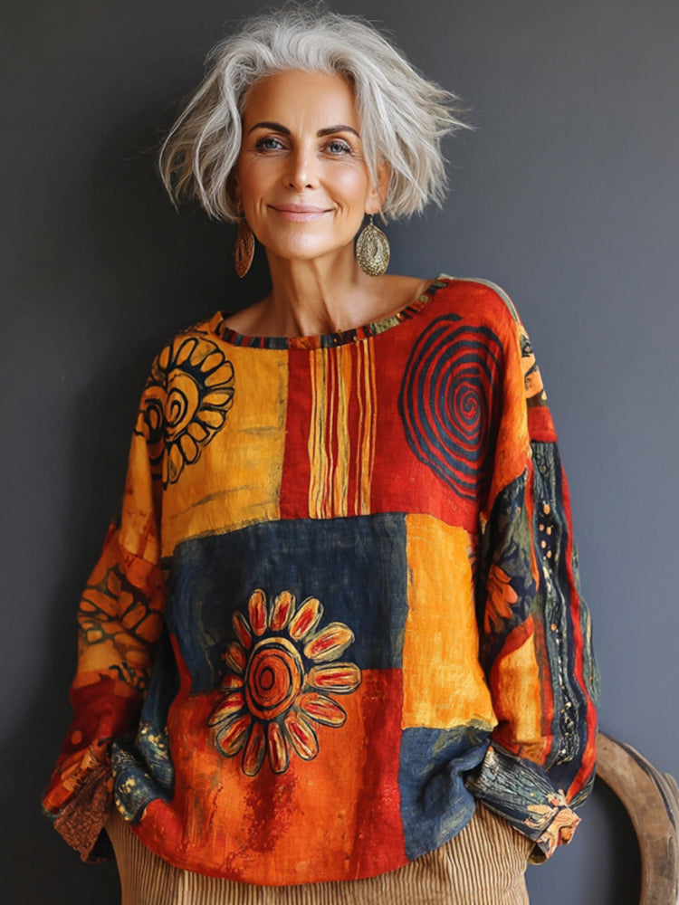 Women's Hippie Style Floral Print Crew Neck T-shirt