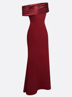 Wine Red Ruffled Classic One Shoulder Mermaid Maxi Dress