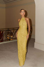 Halter Backless Sleeveless Long Mermaid Prom Dress With Beading WQ0078