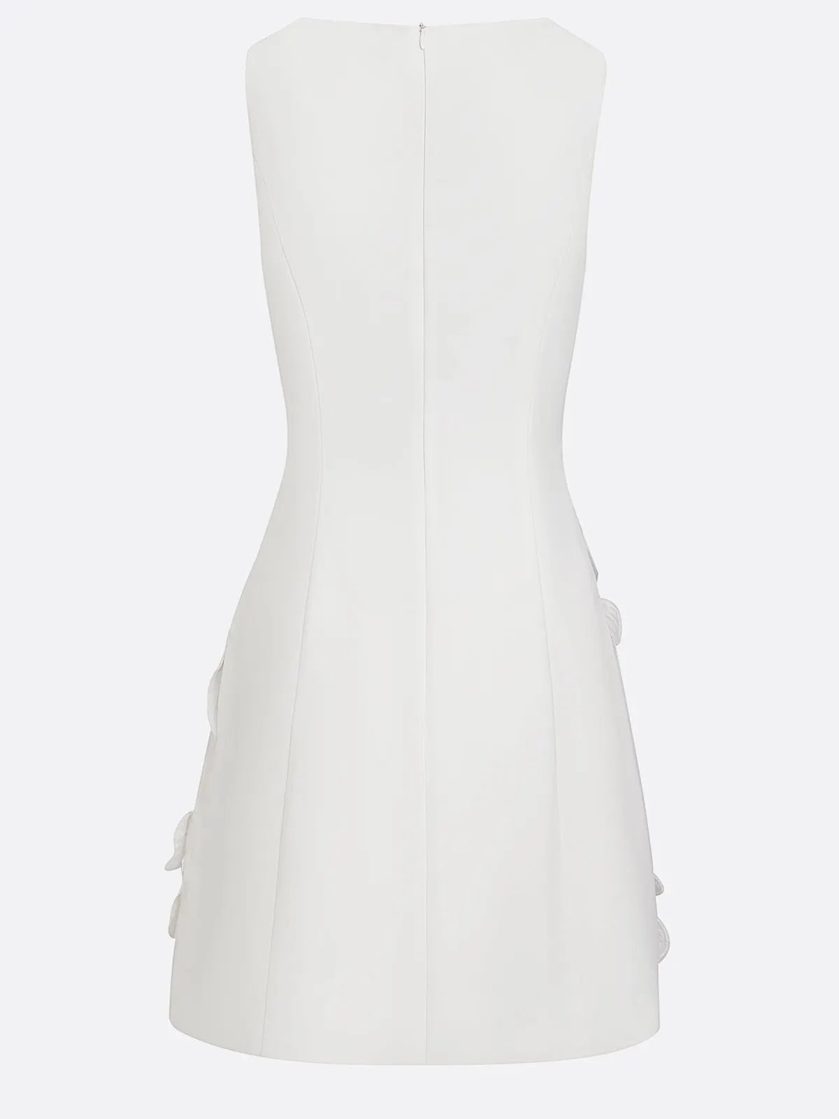 White 3D Floral Pearl Classic Boat Neck Sleeveless A-Line Mini Dress