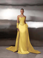 Satin Strapless Sleeveless Long Mermaid Prom Dress With Ruffles And Sequins YK0759