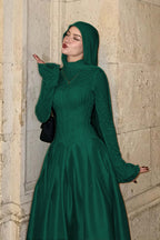 Cocoslly High Neck Long Sleeves High Waist Long Prom Dress With Hat | Burgundy Satin LR0513