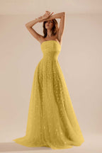 Charming Tulle Strapless Sleeveless Long Prom Dress With Beading YK0107