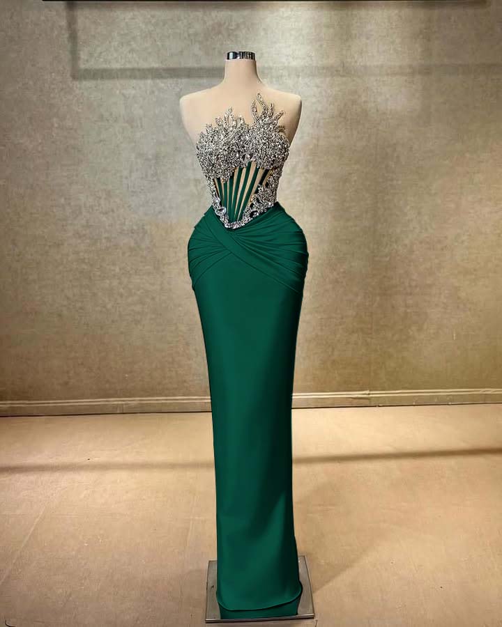 Strapless Sleeveless Long Mermaid Prom Dress With Beading Pleated YK0451