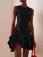 Blue Ruffled Crew Neck Sleeveless A-line Mini Homecoming Dress