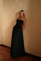 Cocoslly Spaghetti Straps Sleeveless High Waist Long Prom Dress | Glod Champage Chiffon YC0559