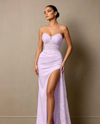 Cocoslly Spaghetti Straps Sleeveless High Waist Long Prom Dress With Split And Beading Pearls | Dark Green Satin LX0098