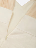 Champagne Ruched Satin V Neck Short Sleeve Raglan Sleeves Sheath Midi Dress