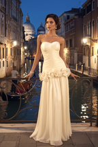 Cocoslly Strapless Sleeveless High Waist Long Prom Dress With Flowers | Champage Chiffon CO0147