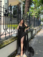 Strapless Sleeveless Long Mermaid Prom Dress With Split Pleated YK0291