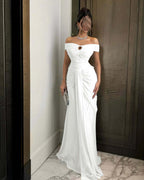 Chiffon Off-The-Shoulder Strapless Sleeveless Long Mermaid Prom Dress With Ruffles And Pleated YK0784