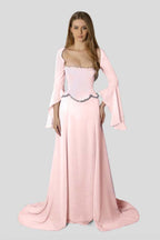 Chiffon Long Sleeves Long Mermaid Prom Dress With Beading Pleated WQ0386