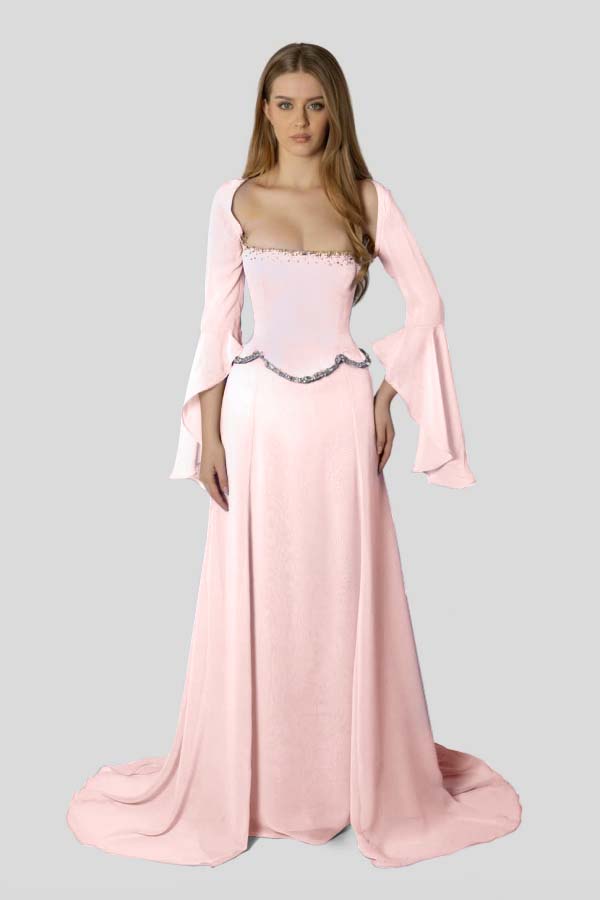 Chiffon Long Sleeves Long Mermaid Prom Dress With Beading Pleated WQ0386