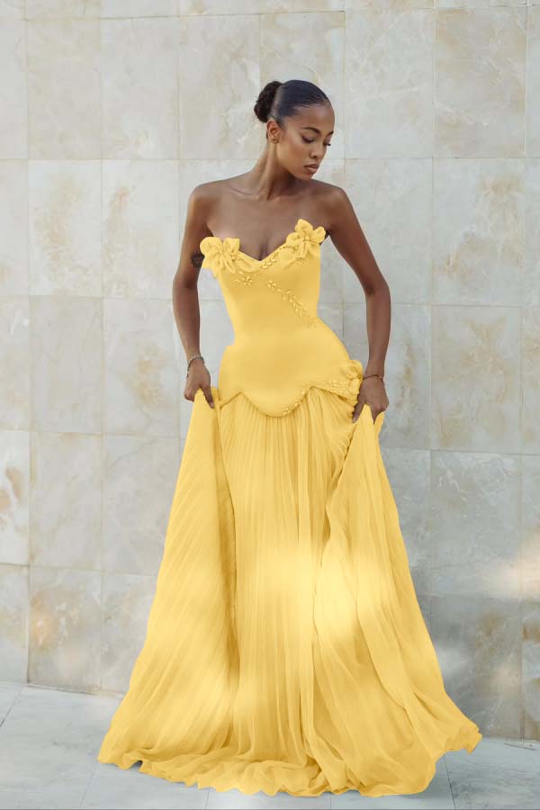 Stunning Strapless Sleeveless Long Prom Dress With Pleated Beading WQ0428