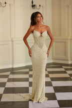 Chic Strapless Sleeveless Long Mermaid Prom Dress With Beading WQ0278