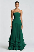 Cocoslly Strapless Sleeveless High Waist Long Prom Dress With Appliques And Pleated | Cabemet Chiffon YQ0118