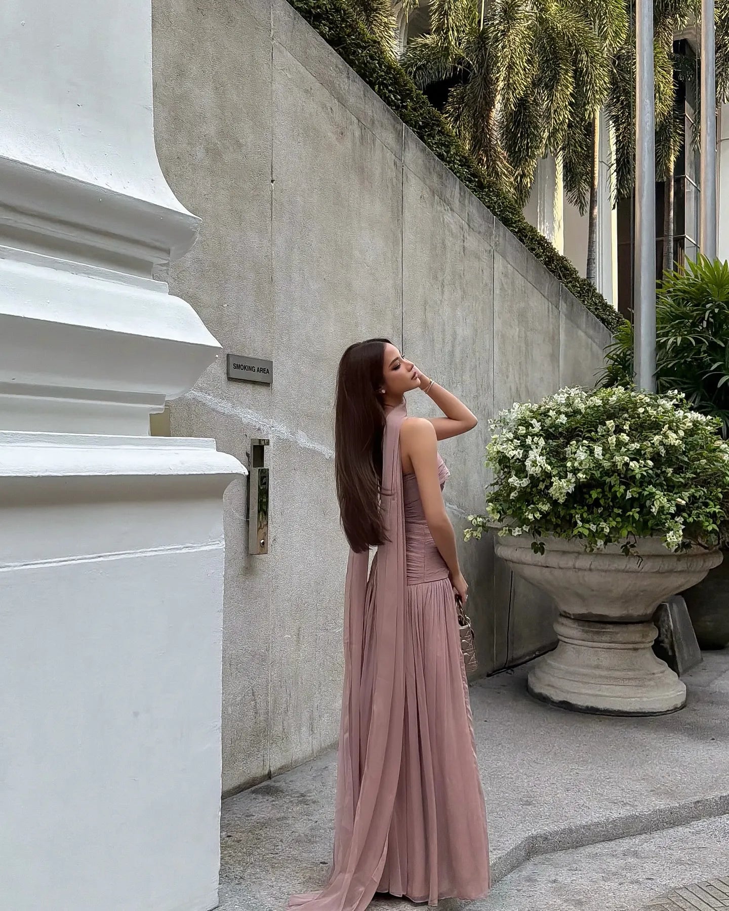 Cocoslly Strapless Sleeveless High Waist Long Prom Dress With Pleated And Shawl | Dusty Rose Chiffon CO0157