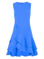 Blue Ruffled Crew Neck Sleeveless A-line Mini Homecoming Dress