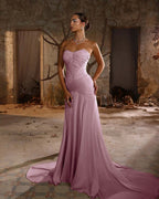 Chiffon Sweetheart Strapless Sleeveless Long Mermaid Prom Dress With Ruffles And Pleated YK0705