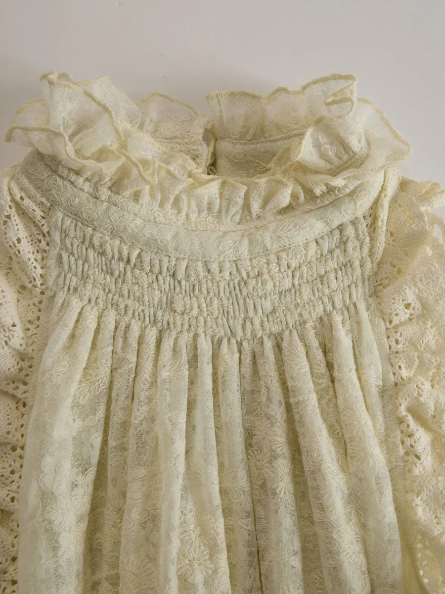 Vacation Retro Beige Lace Sleeveless Ruffled Mini Dress