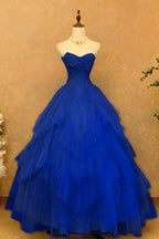 Cocoslly Strapless Sleeveless High Waist Long Prom Dress With Ruffles | Sky Blue Tulle YC0473