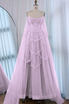 Tulle Strapless Sleeveless High Waist Long A-Line Prom Dress With Beadings And Ruffles WQ0557