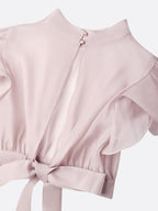 Women Pink Mock Neck Short Sleeve Dressy Dress With Top Two-Piece Set
