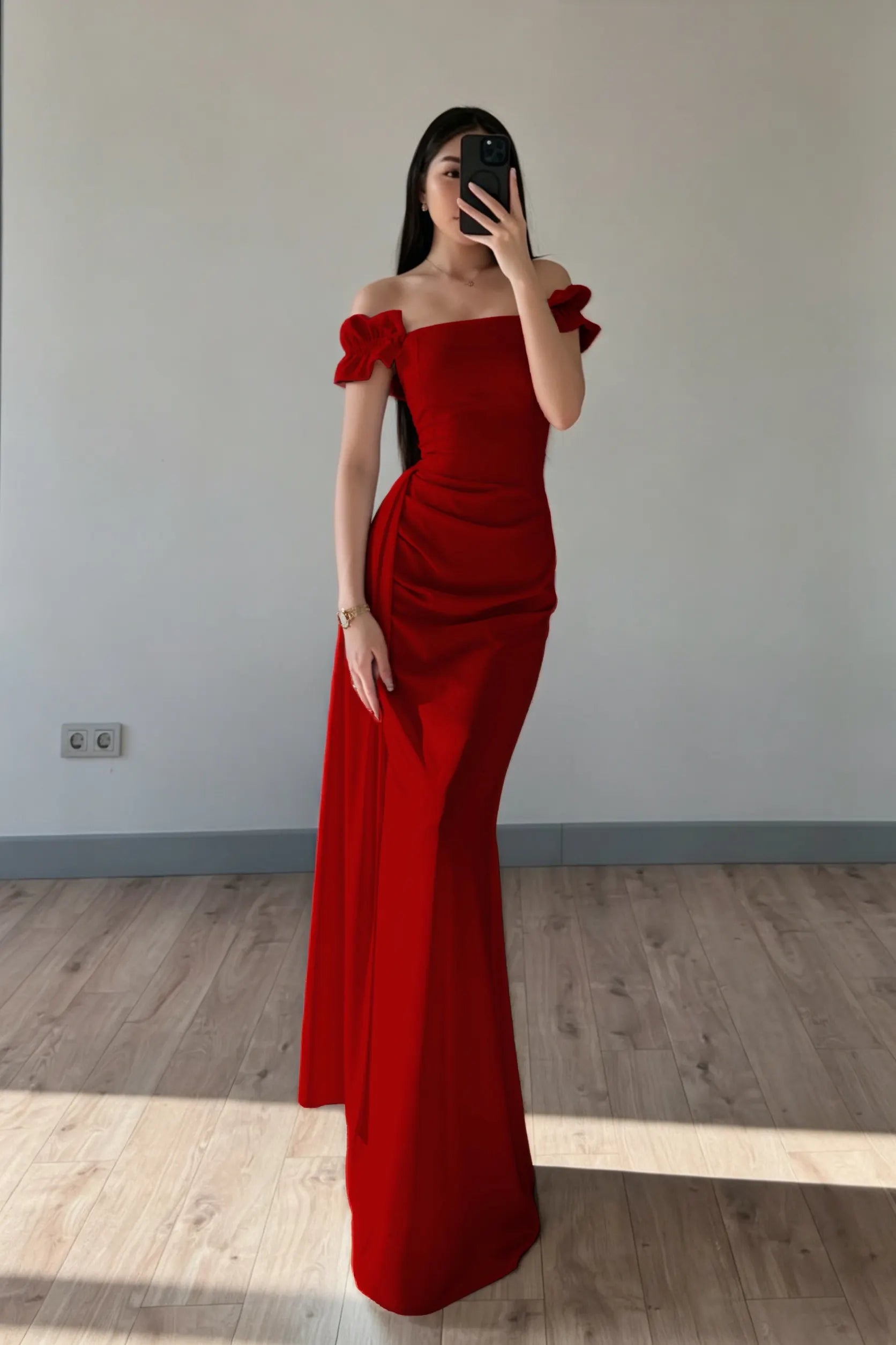 Cocoslly Off-The-Shoulder Sleeveless High Waist Long Mermaid Prom Dress | Baby Blue Satin ZT0711