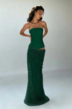 Cocoslly Strapless Sleeveless High Waist Long Mermaid Prom Dress | Creme Yellow Satin And Sequins YC0568