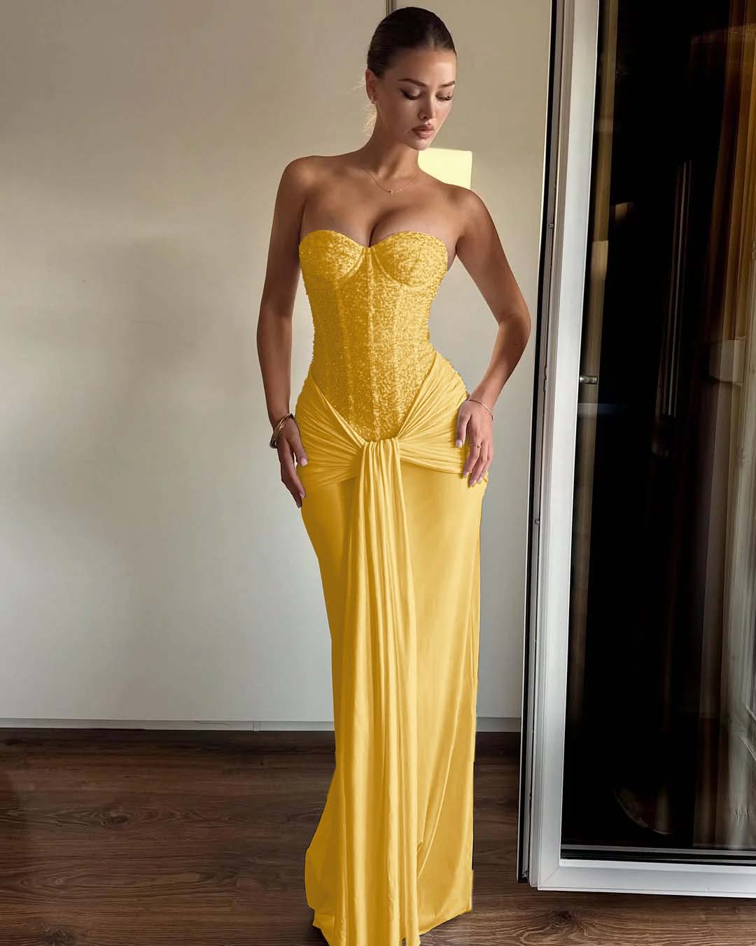 Strapless Sweetheart Sleeveless Long Mermaid Prom Dress With Pleated YK0363