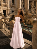Cocoslly Strapless Sleeveless High Waist Long A Line Prom Dress With Beading Pearls | Dusty Rose Chiffon LX0109