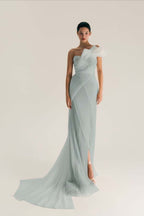 Asymmetric One Shoulder Sleeveless Long Pleated Mermaid Prom Dress With Split WQ0533