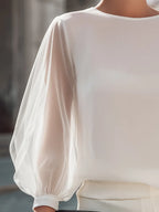 Sheer Sleeve Round Neck Blouse With Soft Volume