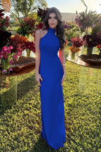 Cocoslly High Neck Sleeveless High Waist Long Mermaid Prom Dress | Fuchsia Satin XJ0757