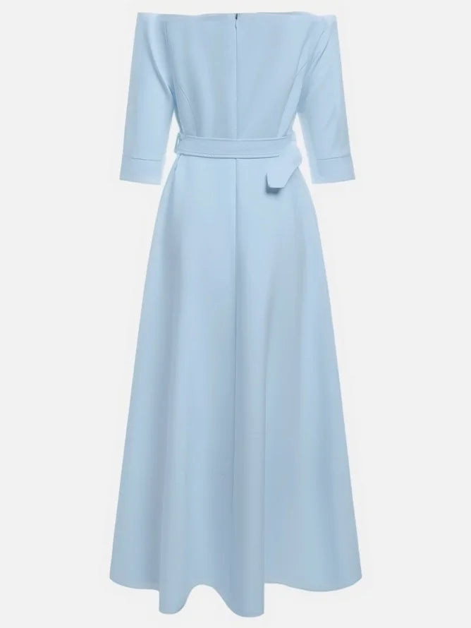 Light Blue Classic Off The Shoulder Half Sleeve A-Line Maxi Dress