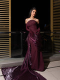 Cocoslly Strapless Sleeveless High Waist Long Prom Dress With Beading Pearls And Gloves | Regency Satin CO0045