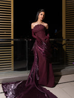 Cocoslly Strapless Sleeveless High Waist Long Prom Dress With Beading Pearls And Gloves | Regency Satin CO0045