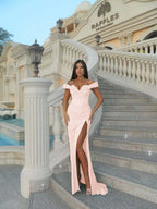 Sweetheart Off-The-Shoulder Sleeveless Long Mermaid Prom Dress With High Split And Sequins YK0714