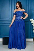 Cocoslly Off-The-Shoulder Sleeveless High Waist Long Prom Dress With Rhinstone | Champage Chiffon LR0566
