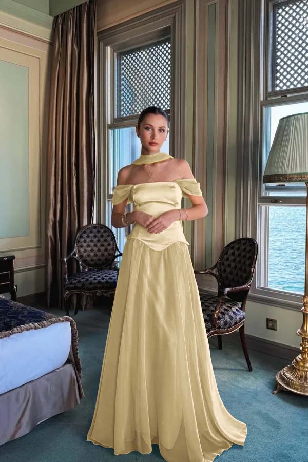 Stunning Off the Shoulder Sleeveless Long Prom Dress With Pleated WQ0225