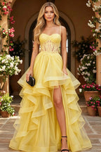 Cocoslly Spaghetti Straps Sleeveless High Waist Long Prom Dress With Beading Pearls And Split | Black Tulle LR0136