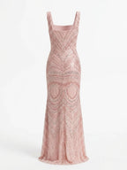 Light Pink Sequin Square Neck Sleeveless Mermaid Floor-length Gown Dress
