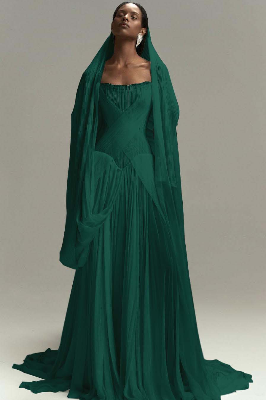 Chic Strapless Sleeveless Long Prom Dress With Pleated Ruffles WQ0086