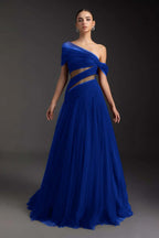 Cocoslly Off-The-Shoulder Long A-Line Prom Dress With Pleated | Burgundy Tulle ZA0173
