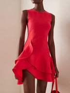 Blue Ruffled Crew Neck Sleeveless A-line Mini Homecoming Dress