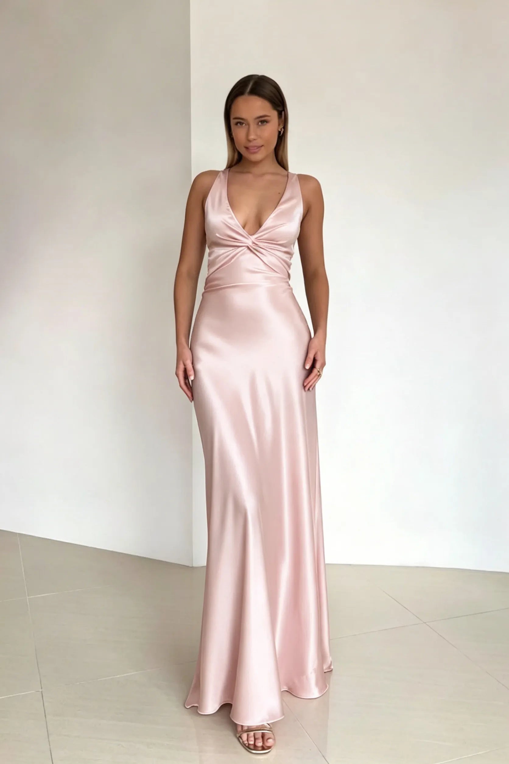 Cocoslly Halter V-Neck Sleeveless High Waist Long Prom Dress | Royal Blue Satin ZT0693